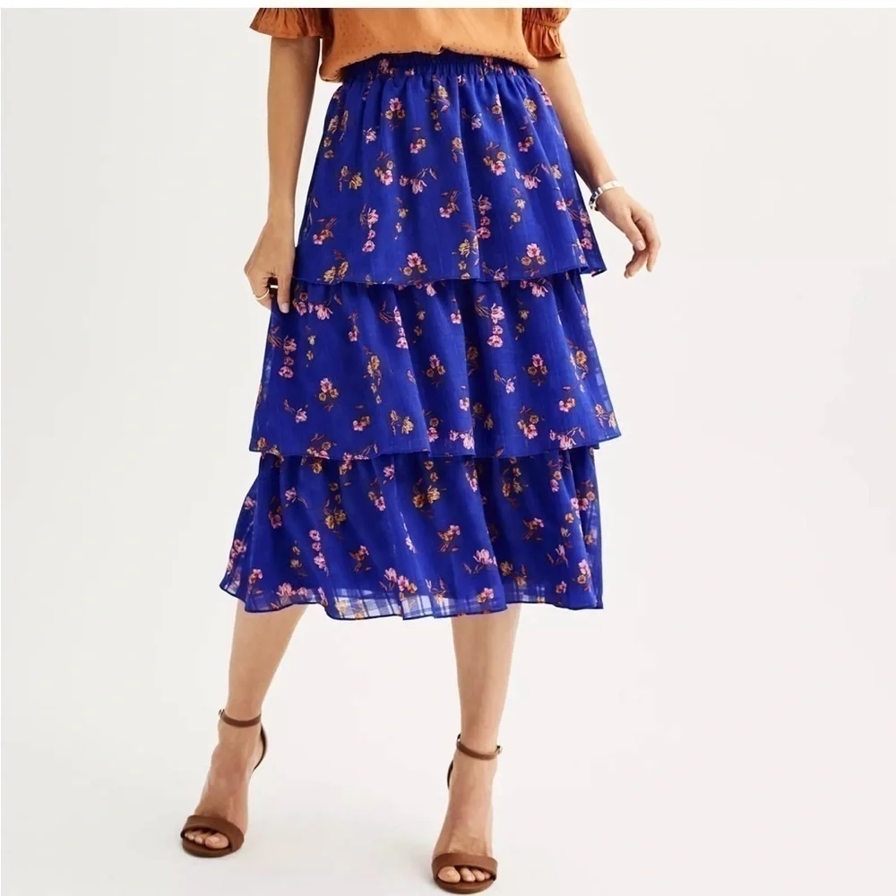 Draper James RSVP Tiered Ruffle Midi Skirt Size Large